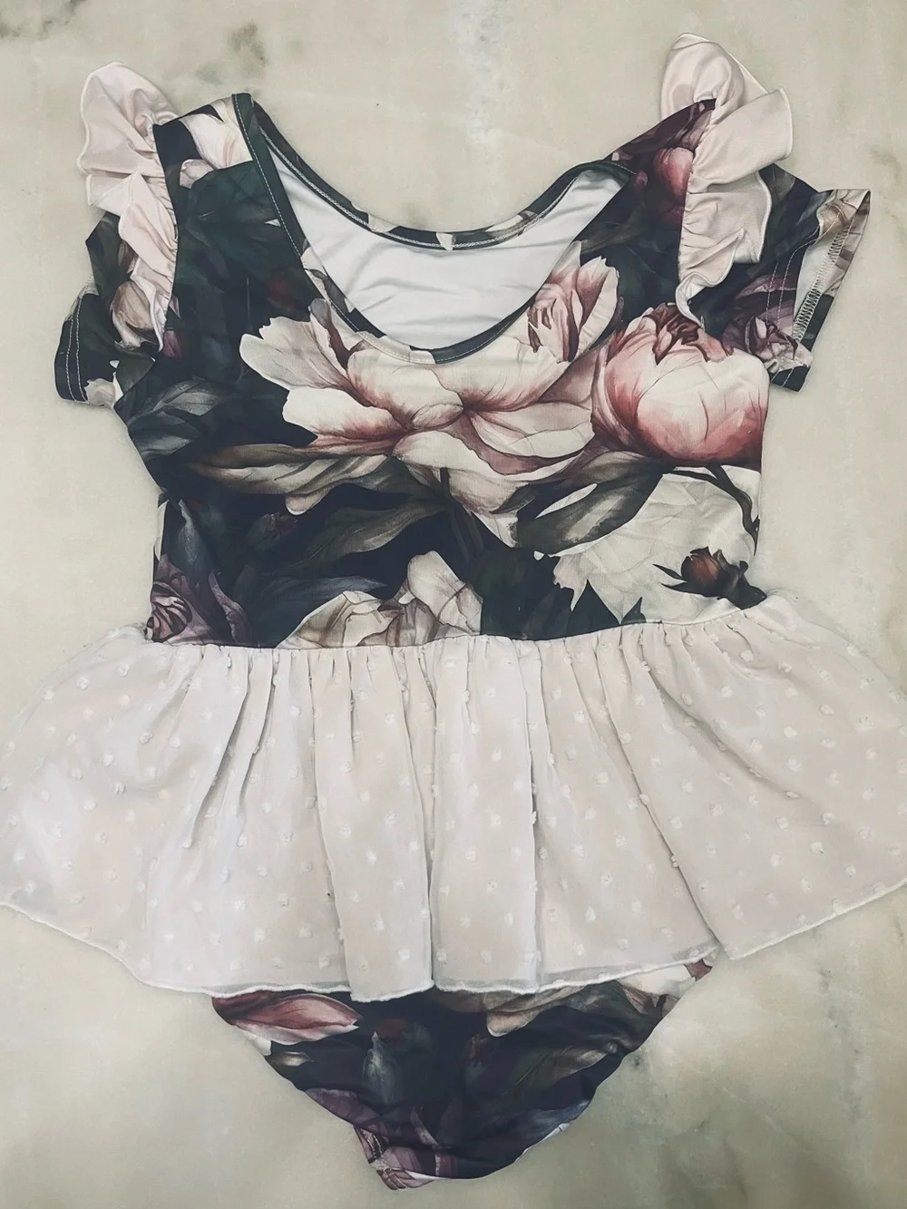 Girls Floral Ballet Leotard with Blush Pink Chiffon Skirt